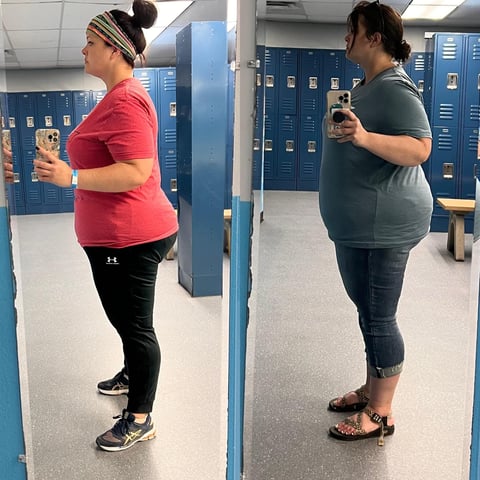 Two people taking selfies in a school hallway with blue lockers